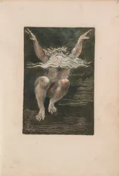 The First Book of Urizen, pl.7 (En naken man med ett flytande vitt skägg som verkar stiga på djupt vatten) 1794 (färgtryckt relief etsning med wc)