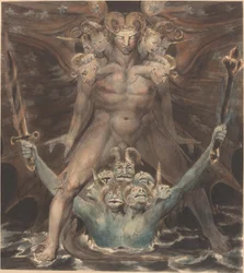 Den stora röda draken och odjuret från havet, ca 1805 (penna och bläck med akvarell över papper)