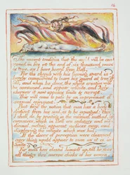 "Den gamla traditionen...", illustration och text ur "The Marriage of Heaven and Hell", ca 1790-3 (reliefetsning med penna och akvarell)