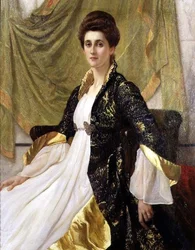 Porträtt av Mrs Ernest Moon, född Emma de Villiers Lamb, ca 1888