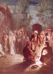 Petrus, som har förnekat honom tre gånger, omvänder sig när Jesus vänder sig om och ser på honom