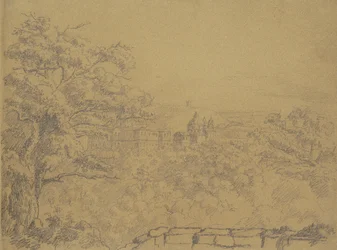 Recto: Landsbygdslandskap med kloster
