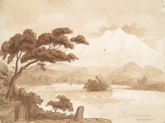 recto: Landskapsscen med sjö och berg