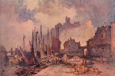 Fiskmarknad på kajen, Folkestone Harbour, c1885