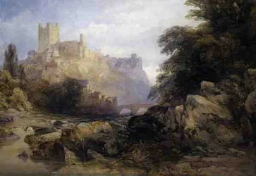 Staden och slottet från floden, ca 1860 (akvarell på papper)