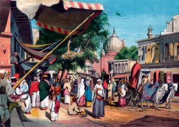 En gata på baksidan av Jami Masjid, Delhi, Indien, 1857.
