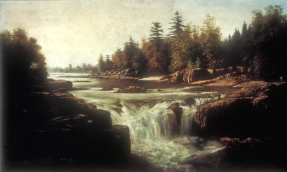 Little Falls of the Passaic River (olja på duk på kartongfoder)