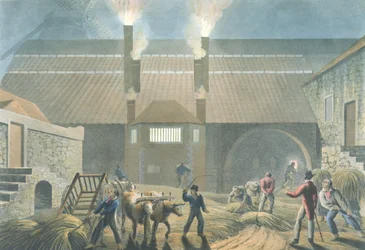 Exteriör av det kokande huset, från "Tio Views in the Island of Antigua", 1823