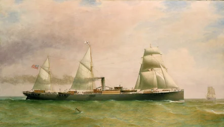 Det tremastade fartyget och ångaren "Dorunda", som bär flaggan för British Indian Steamers Association, från 1873, Dorunda, byggt 1875, användes för att transportera passagerare i Australien och sjönk på den portugisiska kusten 1894