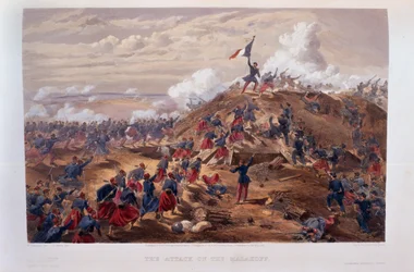 Attack on the Malakoff, graverad av Edmond Morin (1824-82) från 