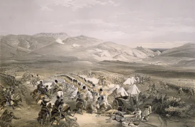 Ansvar för den tunga kavalleribrigaden vid slaget vid Balaclava den 25 oktober 1854, graverad av E. Walker, pub. 1855