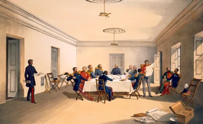 Interiören i Lord Raglans högkvarter, platta från "The Seat of War in the East", utgiven av Paul und Dominic Colnaghi und Co. 1856.