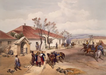 Lord Raglans huvudkvarter vid Khutur Karagatch, tallrik från "The Seat of War in the East", pub. av Paul und Dominic Colnaghi und Co., 1856