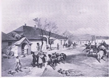 Lord Raglans högkvarter ay Khutor-Karagatch, illustration från British Battles on Land and Sea, 1915
