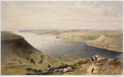 Nordsidan av Sebastopols hamn, platta från "The Seat of War in the East", utgiven av Paul und Dominic Colnaghi und Co. 1856.