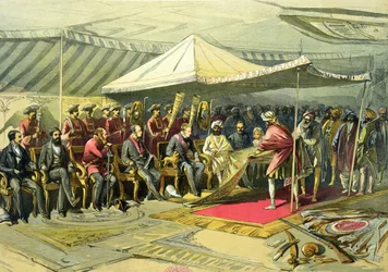 Vicekungens återbesök till Maharajah of Cashmere, 1863 (chromolitho)