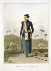 A Javan Woman of the Lower Class, skylt 3 från Vol. I av "The History of Java" av Thomas Stamford Raffles (1781-1826), pub. 1817 (akvatint)