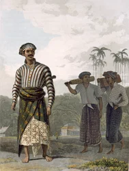 En Madurese av rangen av Mantu, tallrik 7 från Vol I av "The History of Java" av Thomas Stamford Raffles (1781-1826), pub. 1817 (akvatint)