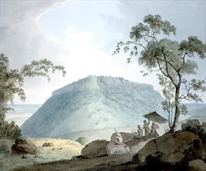 South East View of Hill Fort of Bijaigaih, Bihar (akvarell på papper)