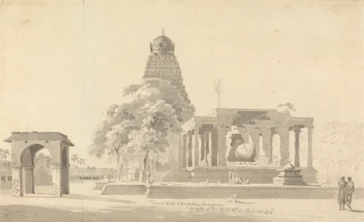 Den stora tjuren och pagoden vid Tanjore