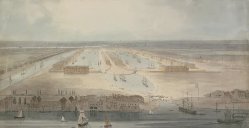 The New Docks, Isle of Dogs (blyerts, bläck och lavering på papper)