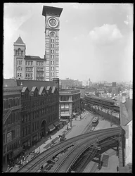 Högvinkelbild av korsningen mellan Flatbush Avenue och Fulton Street, Brooklyn, New York, 5 september 1914.