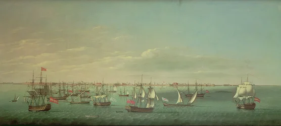 Brittiska, franska, portugisiska och spanska köpmän och krigsmän utanför Cadiz