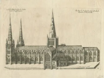 Lichfield Cathedral - South View: kopparplåtgravyr, nd [?mitten av 1600-talet]