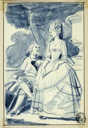 Man och kvinna i 1700-talsklänning