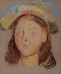 Flickhuvud (kol och pastell på papper)
