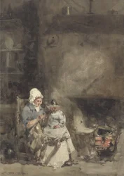 Mwanamke na Mtoto kwa Makaa, 1842 (wc juu ya grafiti kwenye karatasi)
