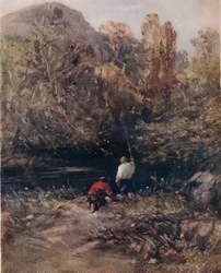 Landskap, med fiskare, 1843, 1924