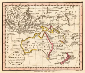 Australien och Nya Zeeland. Nya Holland. Karta.