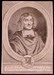 Porträtt av Christopher Simpson (ca 1605-69) (gravyr)