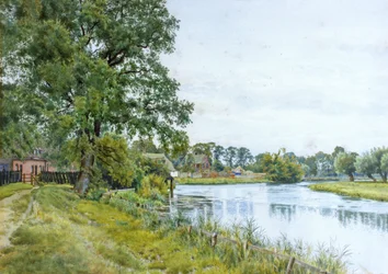 På floden Ouse vid Hemingford Grey, med herrgården i bakgrunden