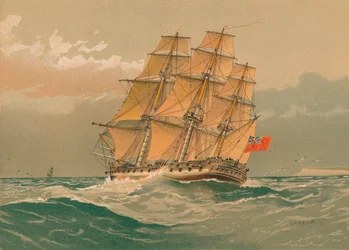 En fregatt med 38 kanoner, cirka 1770, sent 1800-tidigt 1900-tal.