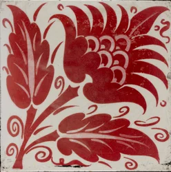 Kakel med stiliserad blomma med två blad och rankor, 1882-1888