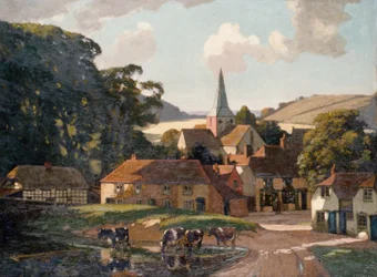Harting Village and Pond (olja på duk)