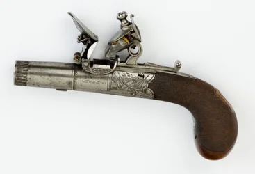 Flintlock Pocket Pistol med Box-Lock, c.1820 (stål, silver & valnötsträ)