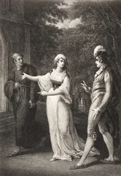 Olivias trädgård, akt IV, scen III, från "Twelfth Night, Or What You Will", från The Boydell Shakespeare Gallery, publicerad i slutet av 1800-talet
