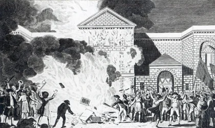 Förödelsen orsakade av att upprorsmakarna i London avfyrade New Gaol of Newgate och brände Mr. Akerman