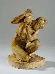 Maquette till en statyett av en kvinna som tvättar sig