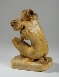 Maquette till en statyett av en kvinna som tvättar sig