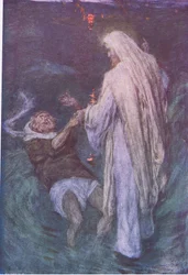 Kristus går på havet, från The Bible Story publicerad av Hodder & Stoughton, c.1930