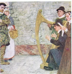 Shakespeare lyssnar på balladsångarna nära Somerset House, från My Magazine, pub.1922
