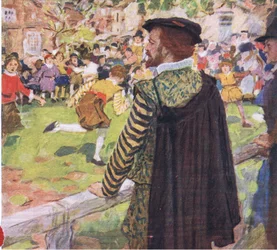 Shakespeare tittar på barn som leker nära Temple Bar, från My Magazine, pub.1922