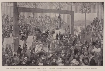 Drottningens besök i South Kensington, Hennes Majestät lägger grundstenen till Victoria and Albert Museum