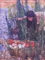 Fyndet av Moses, från The Bible Story publicerad av Hodder & Stoughton, c.1930 (färg litho)