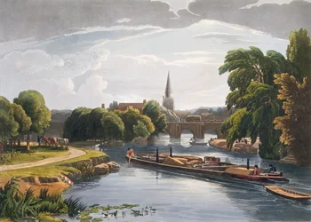 Abingdon Bridge and Church, graverad av Robert Havell den yngre (1793-1878) publicerad 1818 (akvatint)
