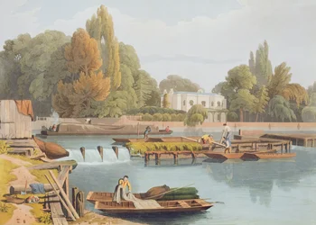 The Weir, från Marlow Bridge, graverad av Robert Havell den yngre (1793-1878) publicerad 1818 (akvatint)